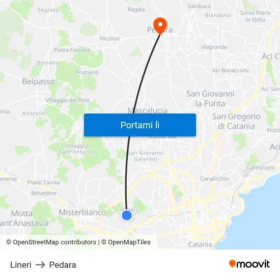 Lineri to Pedara map