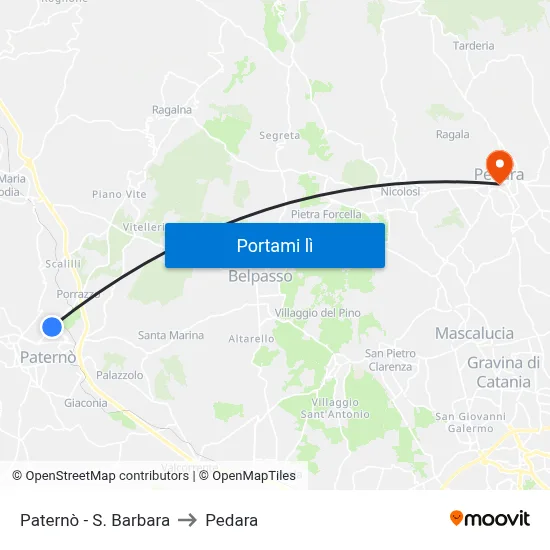 Paternò - S. Barbara to Pedara map