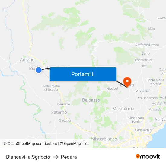Biancavilla Sgriccio to Pedara map