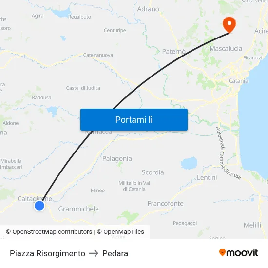 Piazza Risorgimento to Pedara map
