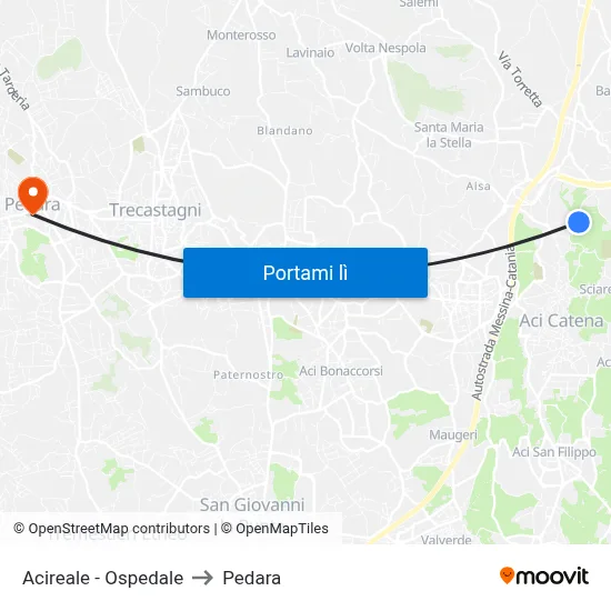 Acireale - Ospedale to Pedara map