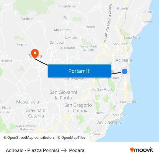 Acireale - Piazza Pennisi to Pedara map