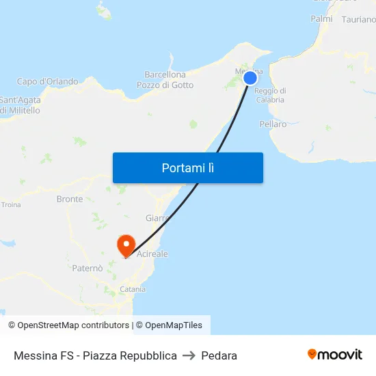 Messina FS - Piazza Repubblica to Pedara map