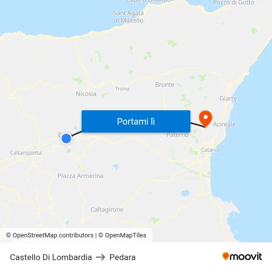 Castello Di Lombardia to Pedara map