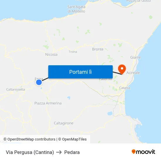 Via Pergusa (Cantina) to Pedara map