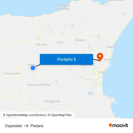 Ospedale to Pedara map