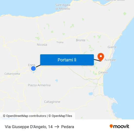 Via Giuseppe D'Angelo, 14 to Pedara map