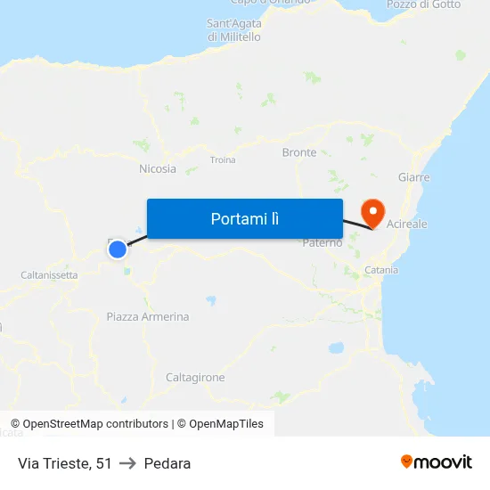 Via Trieste, 51 to Pedara map