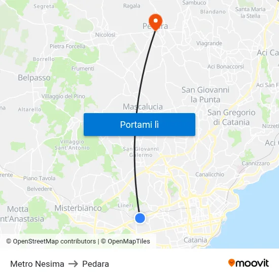 Metro Nesima to Pedara map