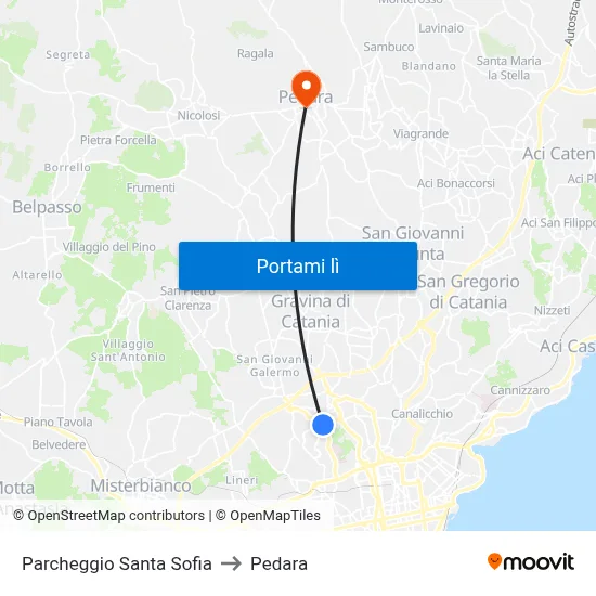 Parcheggio Santa Sofia to Pedara map