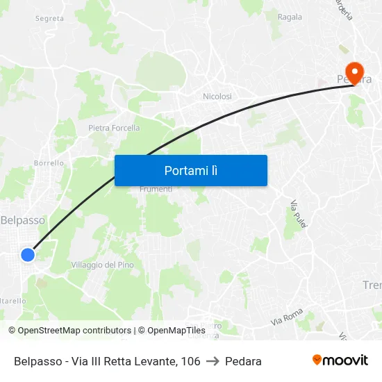 Belpasso - Via III Retta Levante, 106 to Pedara map