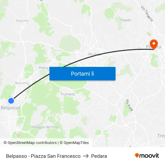Belpasso - Piazza San Francesco to Pedara map