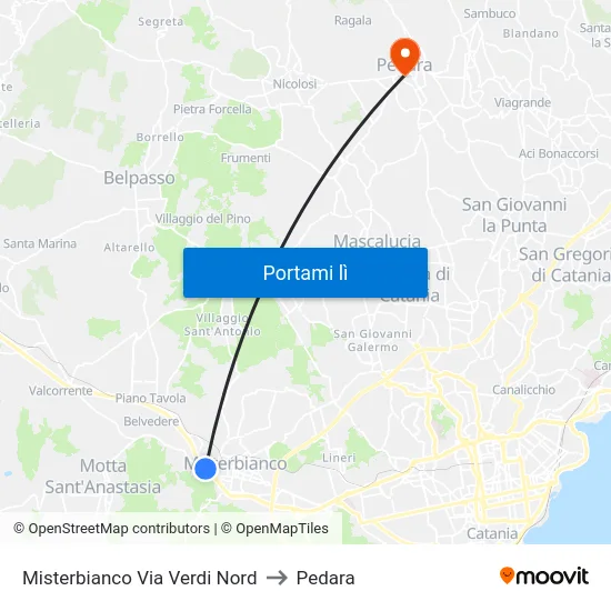 Verdi - Cardullo to Pedara map