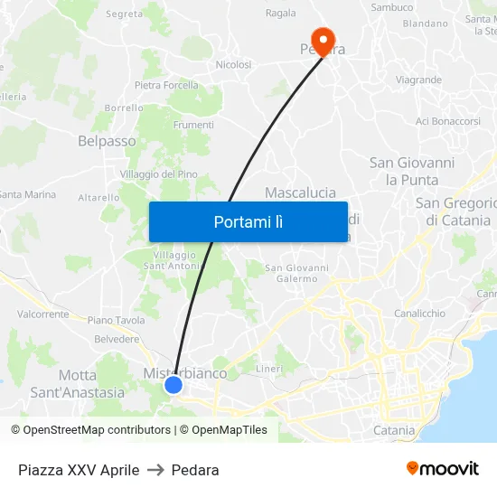 Piazza XXV Aprile to Pedara map