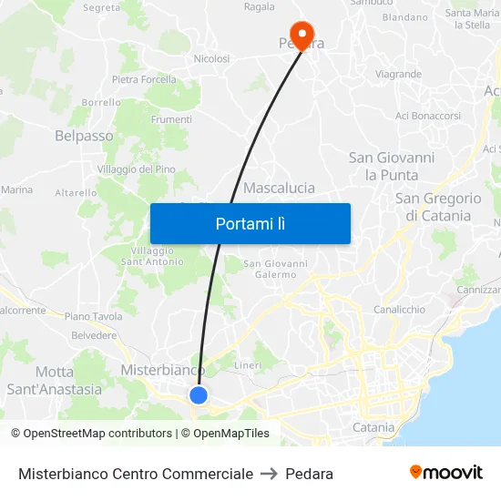 Misterbianco Centro Commerciale to Pedara map