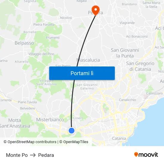 Monte Po to Pedara map