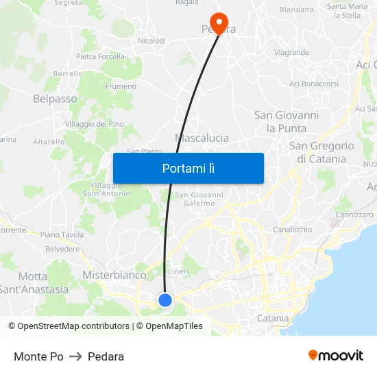 Monte Po to Pedara map