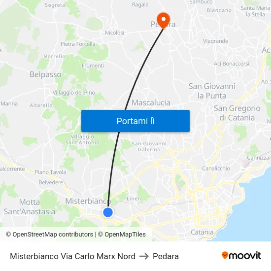 Misterbianco Via Carlo Marx Nord to Pedara map