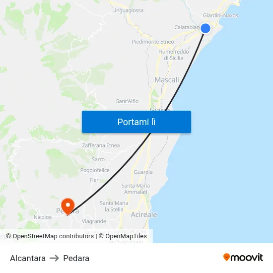 Alcantara to Pedara map