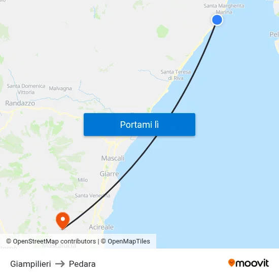 Giampilieri to Pedara map