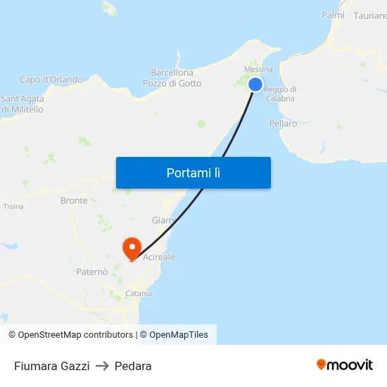 Fiumara Gazzi to Pedara map