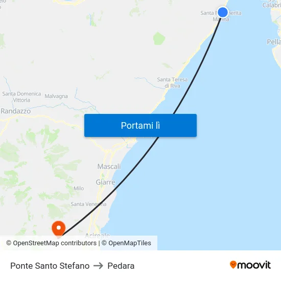 Ponte Santo Stefano to Pedara map