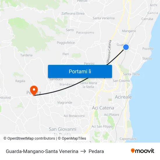 Guarda-Mangano-Santa Venerina to Pedara map