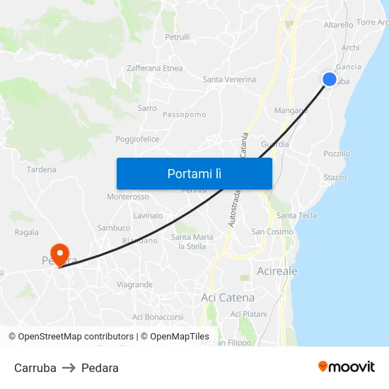 Carruba to Pedara map