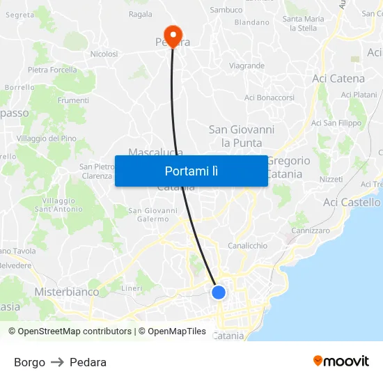 Borgo to Pedara map