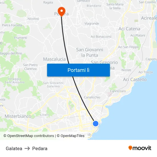 Galatea to Pedara map