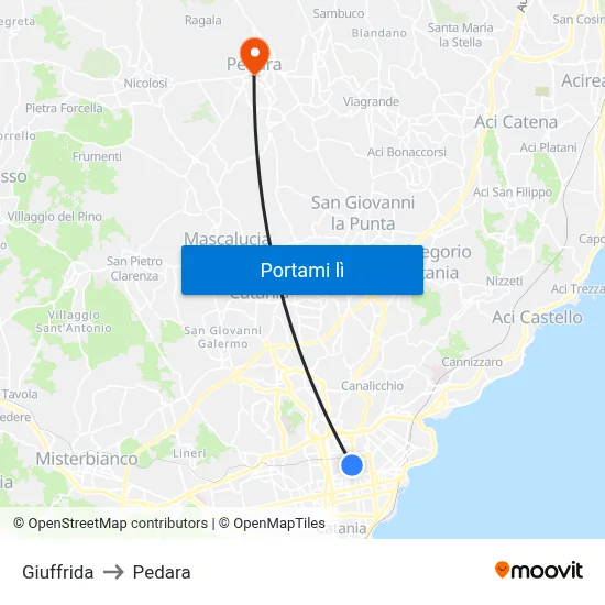 Giuffrida to Pedara map