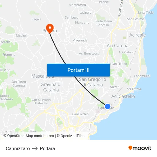 Cannizzaro to Pedara map
