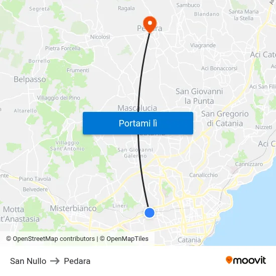 San Nullo to Pedara map