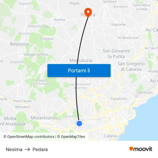 Nesima to Pedara map