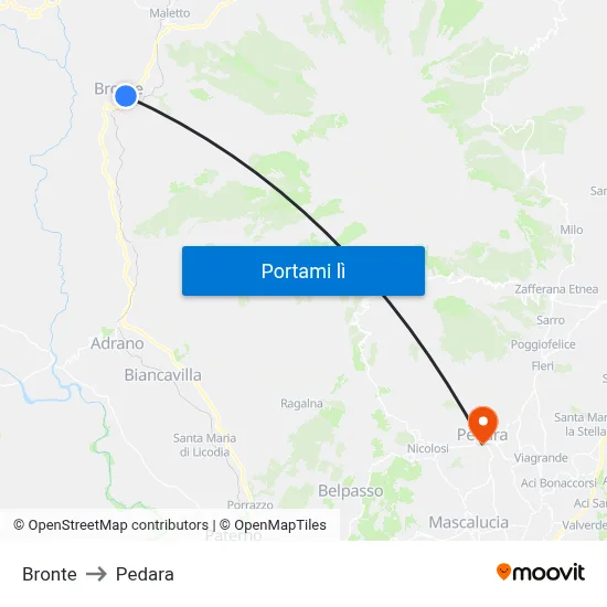 Bronte to Pedara map