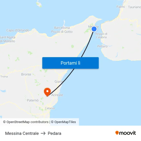Messina Centrale to Pedara map