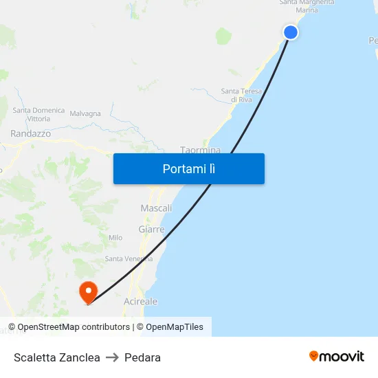 Scaletta Zanclea to Pedara map