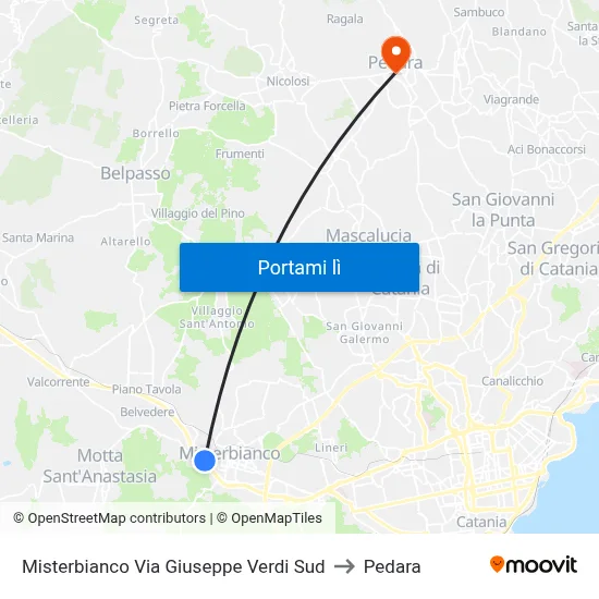 Misterbianco Via Giuseppe Verdi Sud to Pedara map