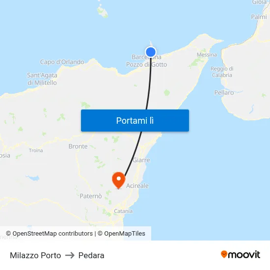 Milazzo Porto to Pedara map