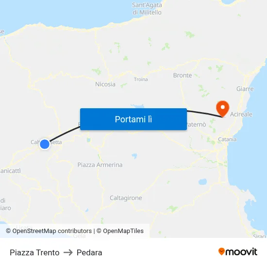 Piazza Trento to Pedara map