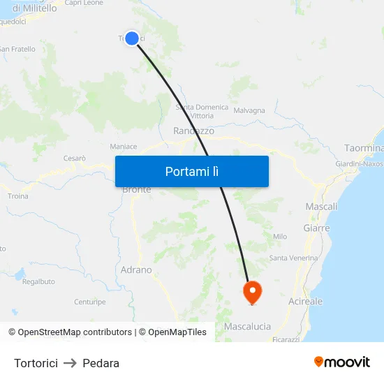 Tortorici to Pedara map