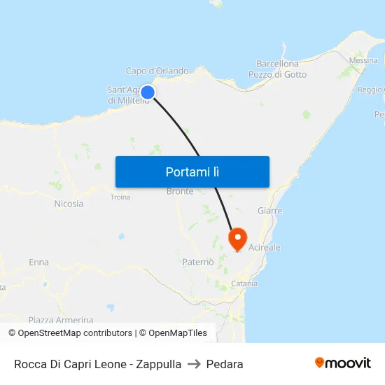 Rocca Di Capri Leone - Zappulla to Pedara map