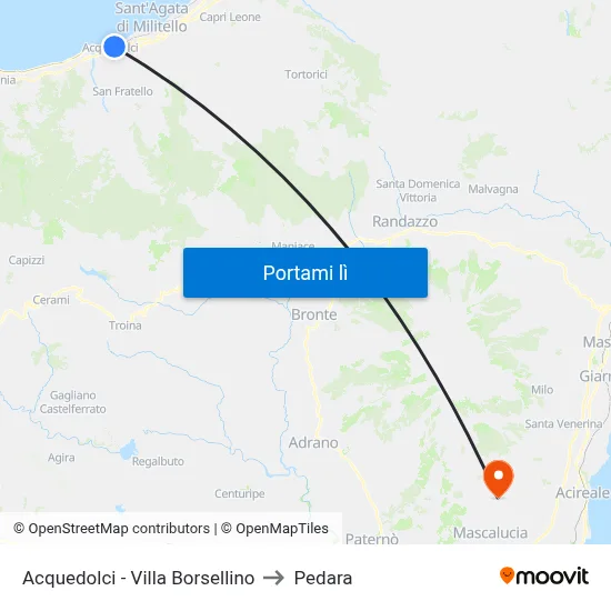 Acquedolci - Villa Borsellino to Pedara map