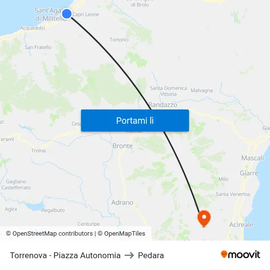 Torrenova - Piazza Autonomia to Pedara map