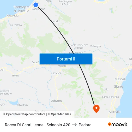 Rocca Di Capri Leone - Svincolo A20 to Pedara map