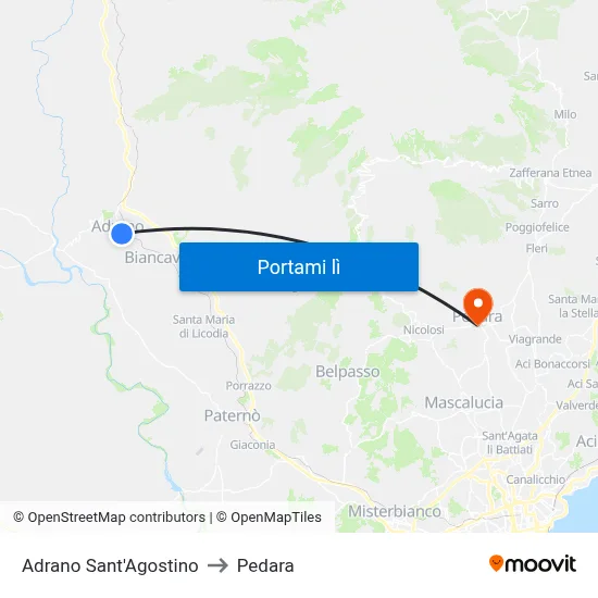 Adrano Sant'Agostino to Pedara map
