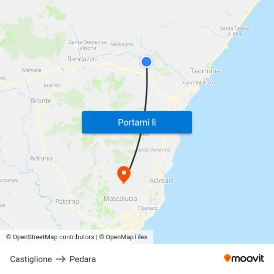 Castiglione to Pedara map