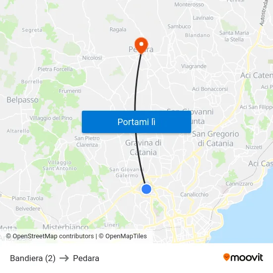 Bandiera (2) to Pedara map
