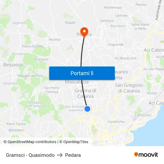 Gramsci - Quasimodo to Pedara map