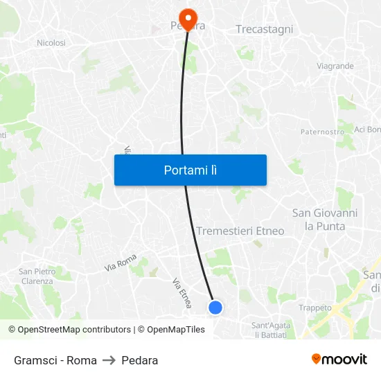 Gramsci - Roma to Pedara map